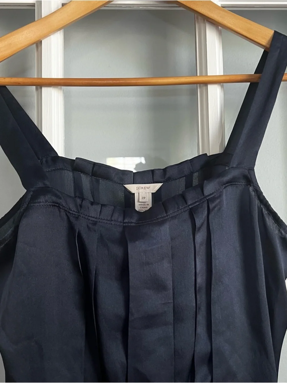 J. Crew Navy Silk Square-Neck Pleated Camisole - Picture 5 of 6